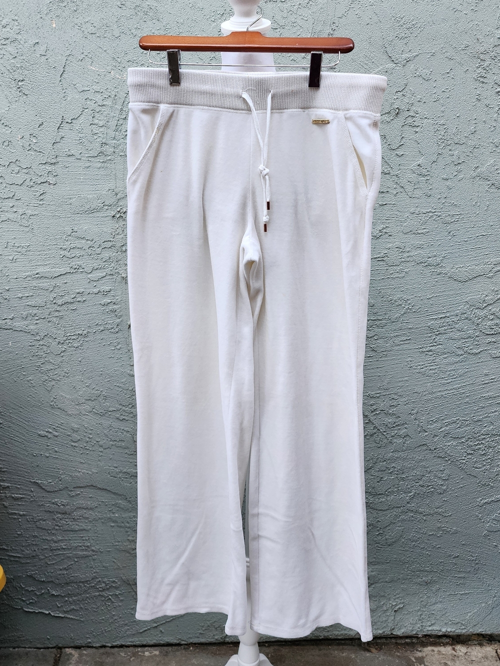 Michael Kors White Velour Wide Leg Lounge Pants Drawstring Sweats Size M